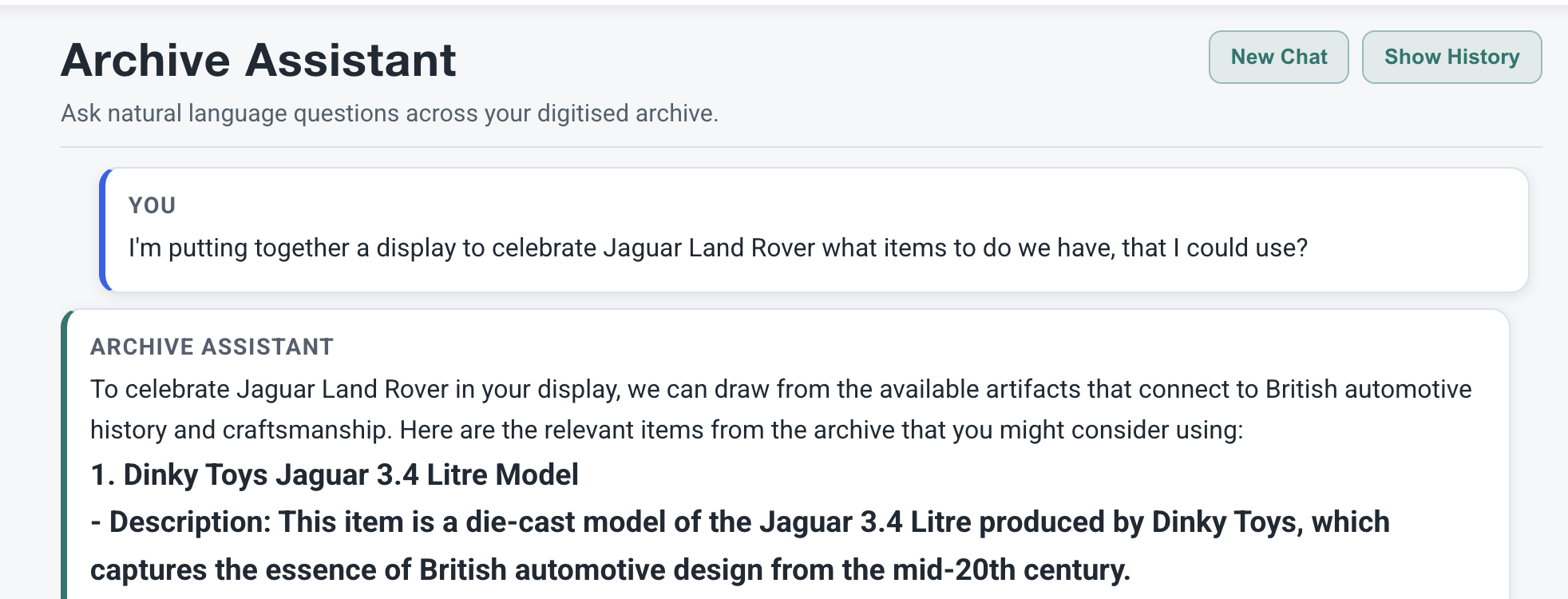 Asking a question about the collection in plain language